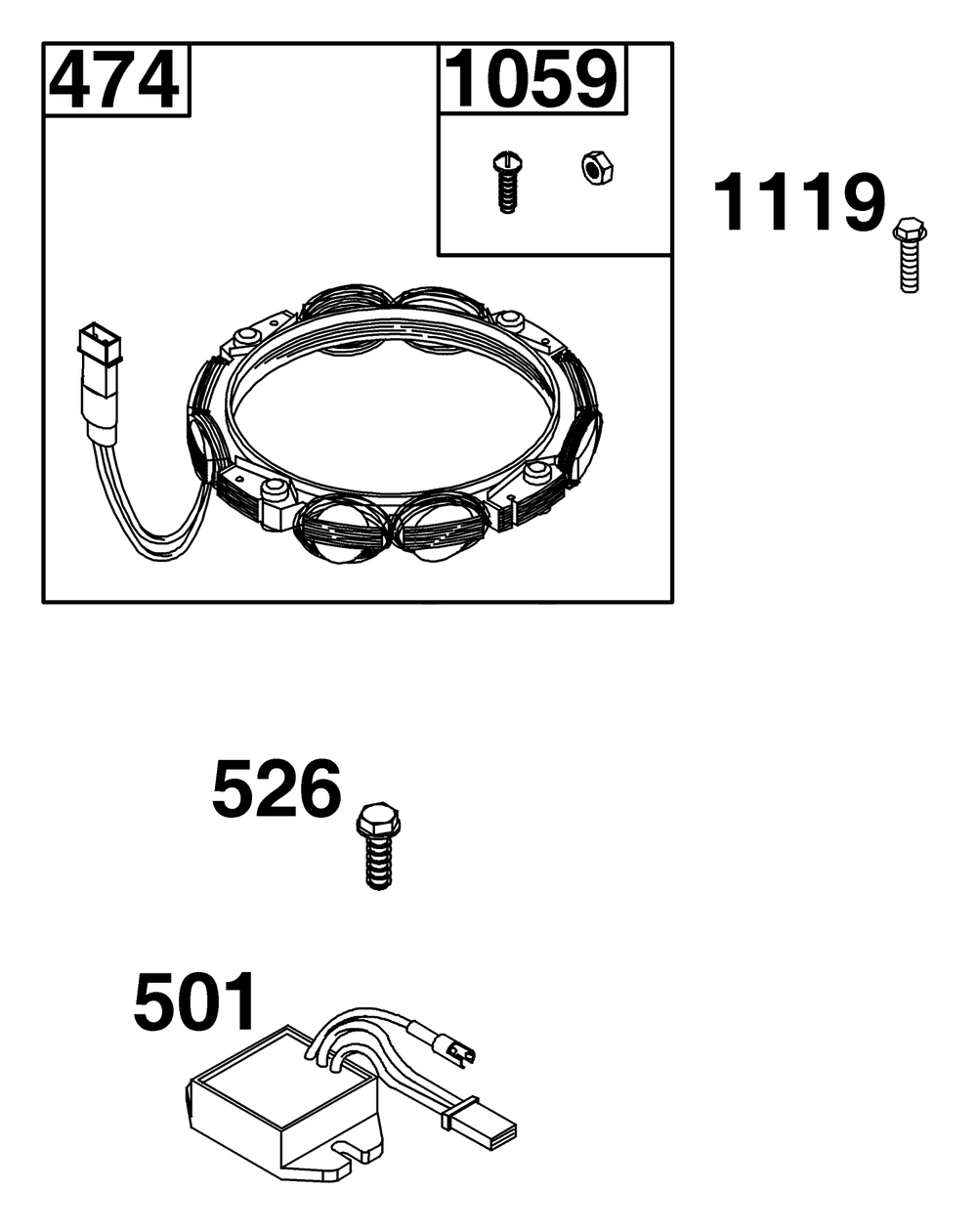 Alternator Group Diagram and Parts List for 40U877-0020-G1  Briggs and Stratton Engine